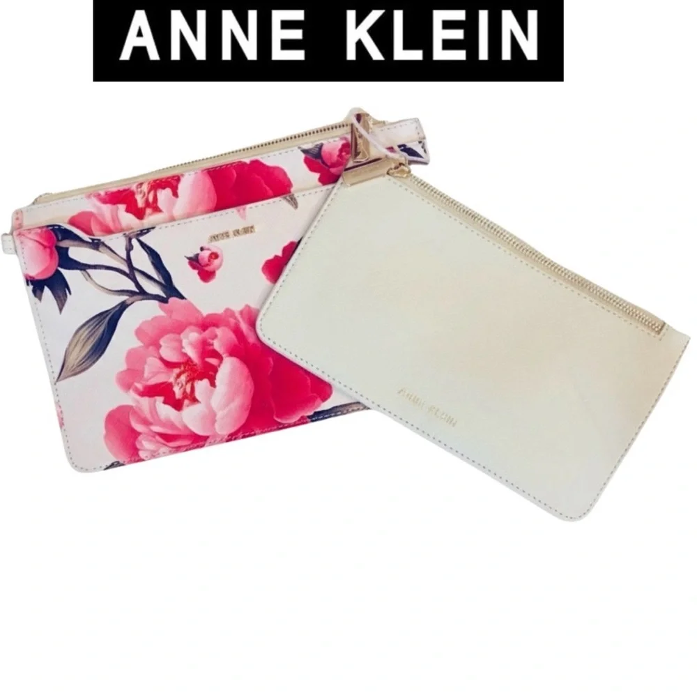 2 Piece: ANNE KLIEN 1) Floral & 1) Cream Wristlet Set, NWT